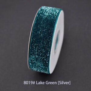 8019# Lake Green [Silver] Starry velvet Ribbon