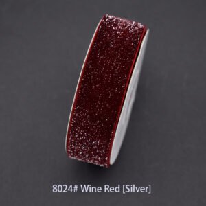 8024# Wine Red [Silver] Starry velvet Ribbon