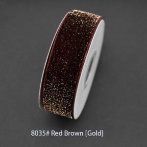 8035# Red Brown [Gold] Starry velvet Ribbon