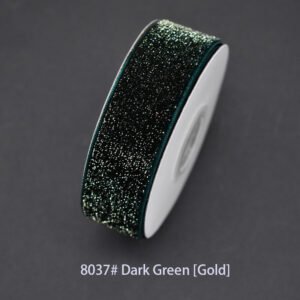 8037# Dark Green [Gold] Starry velvet Ribbon