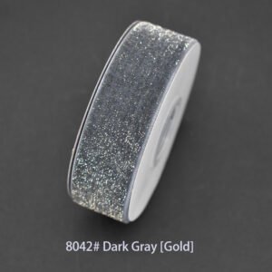 8042# Dark Gray [Gold] Starry velvet Ribbon