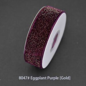 8047# Eggplant Purple [Gold] Starry velvet Ribbon