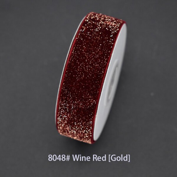 8048# Wine Red [Gold] Starry velvet Ribbon