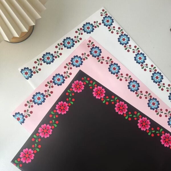 Floral Border Printed White Wrapping Paper