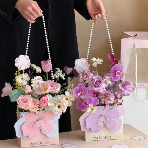 Floral Arrangement Gift Box with Pearl Handle