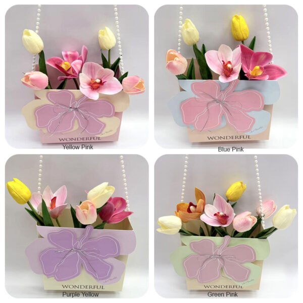 Floral Arrangement Gift Box with Pearl Handle