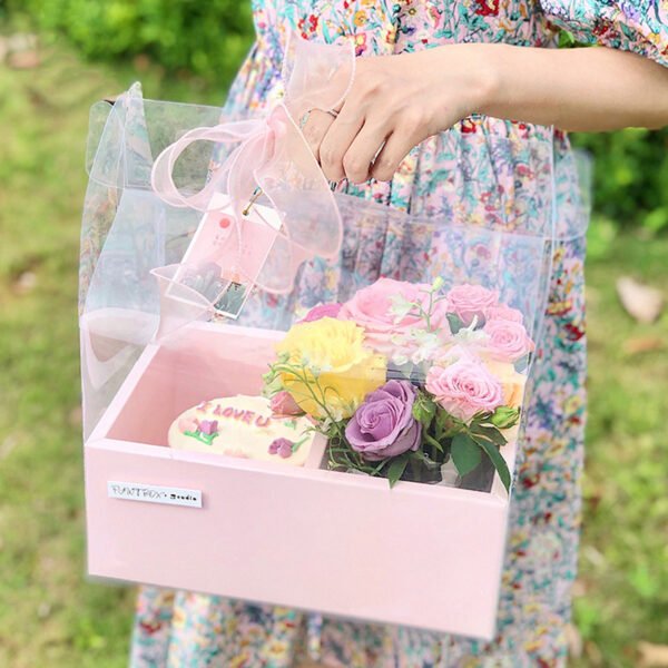 Clear PVC Flower Gift Box with Handle
