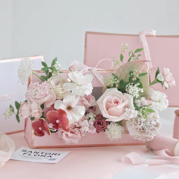 Elegant Flower Arrangement Box with Ribbon Handle