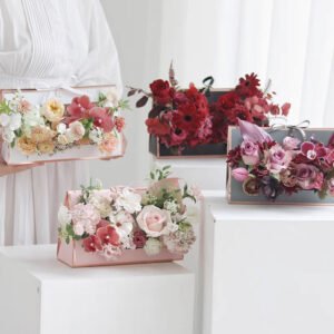 Elegant Flower Arrangement Box with Ribbon Handle